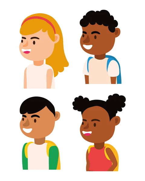 Petits étudiants interracial enfants avatars personnages — Image vectorielle