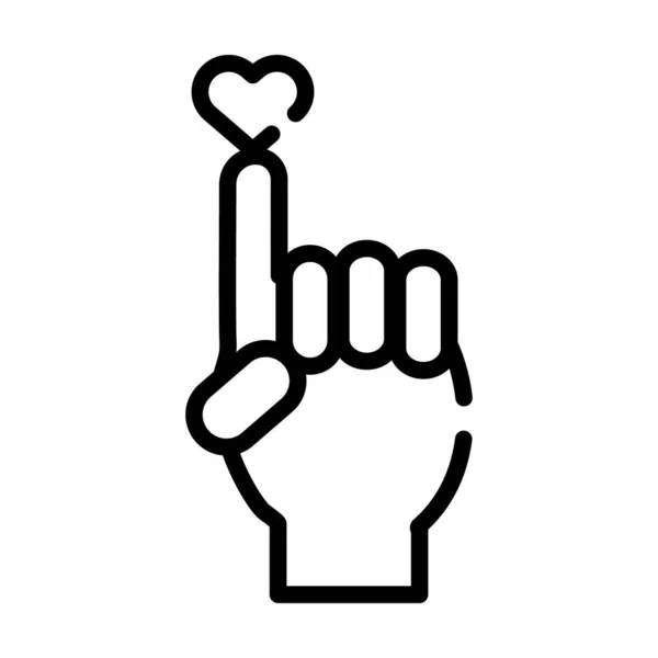 Mano indización corazón amor símbolo línea estilo icono — Vector de stock