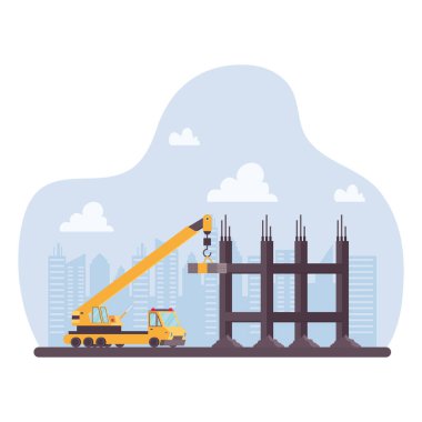 İnşaat vinci aracı iş yerinde