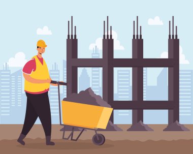 El arabası sahnesinde inşaat işçisi