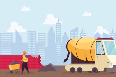 El arabalı beton karıştırıcı araç ve inşaatçı