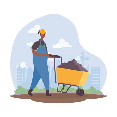 El arabası karakter sahnesi olan afro inşaat işçisi