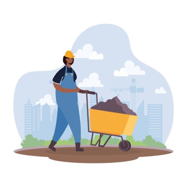 El arabası karakteri olan afro inşaat işçisi