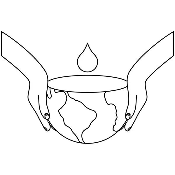 Hände heben den Planeten Erde mit Tropfenwasser — Stockvektor