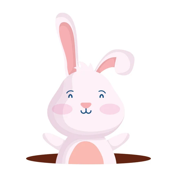 Cute easter little rabbit in hole character — Stock Vector