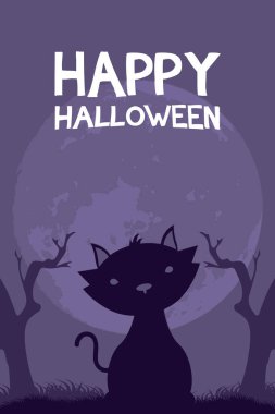 Mutlu cadılar bayramı kartları, harfler ve kedi sahneleri