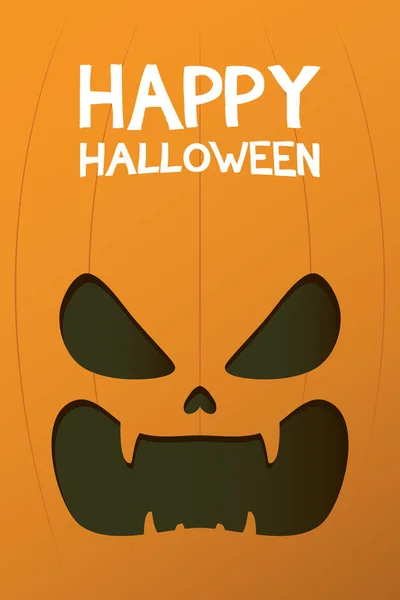 Carte d'Halloween heureuse avec lettrage et visage de citrouille — Image vectorielle