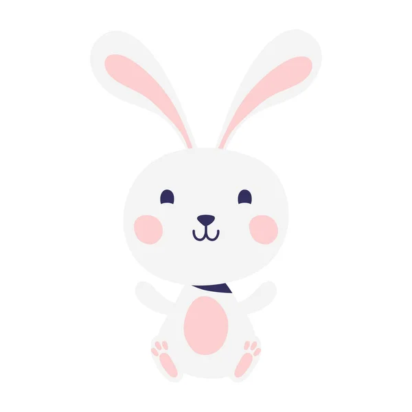 Lindo pascua pequeño conejo sentado carácter — Vector de stock
