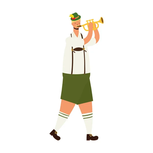 Hombre alemán con traje tirolés tocando la trompeta — Archivo Imágenes Vectoriales