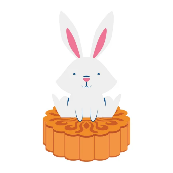 Roztomilý velikonoční malý králík s čínským znakem mince — Stockový vektor