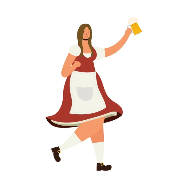 Bela mulher alemã bebendo personagem de cerveja — Vetor de Stock