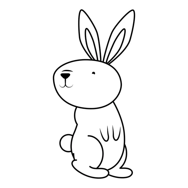 Carino pasqua piccolo coniglio in piedi posa icona stile linea — Vettoriale Stock