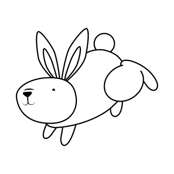 Cute easter little rabbit jumping character line style icon — Stock Vector