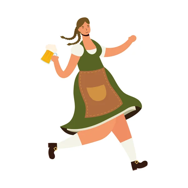 Bela mulher alemã com terno verde bebendo caráter de cerveja — Vetor de Stock