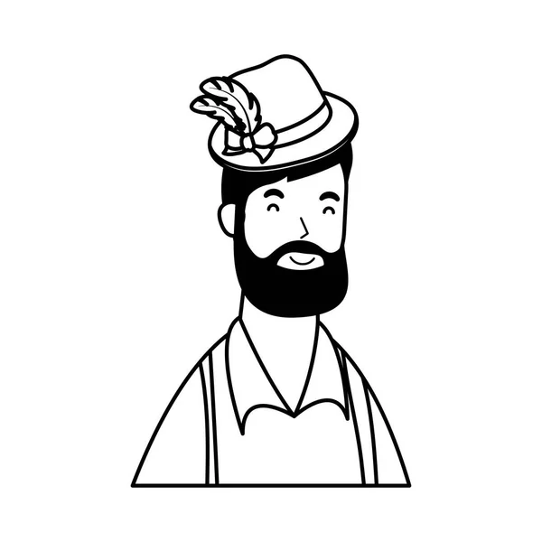 Homme allemand barbu portant costume tyrolien style ligne de caractère — Image vectorielle