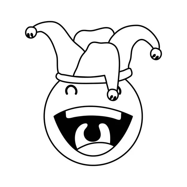 Gek emoji gezicht met nar hoed dwazen dag lijn stijl pictogram — Stockvector