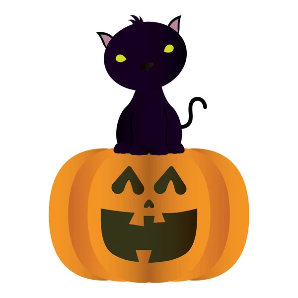 Visage de citrouille halloween avec chat noir — Image vectorielle