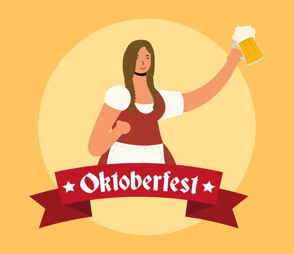 Bela mulher alemã bebendo personagem de cerveja —  Vetores de Stock