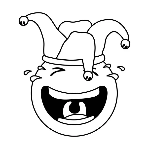 Божевільний емодзі обличчя з жартівливим капелюхом дурнів денна лінія стилю значок — стоковий вектор