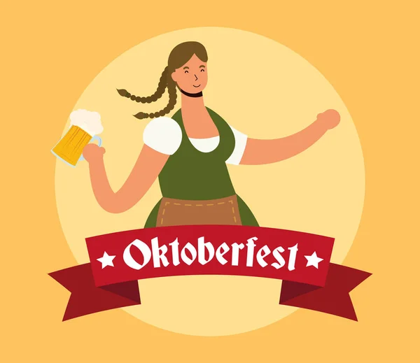 Beautiful german woman drinking beer character — Stock Vector