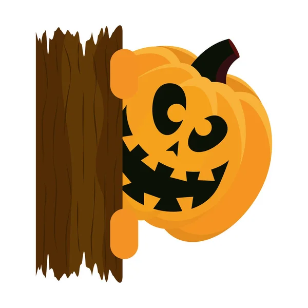 Halloween orange pumpkin face with wooden board — Stock Vector