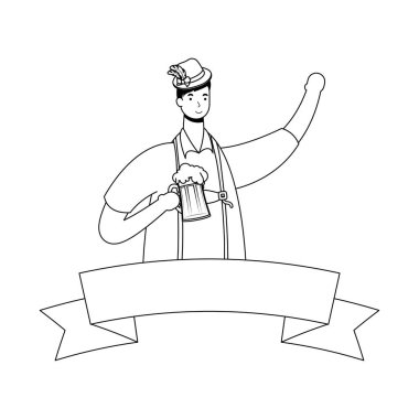 Alman takım elbiseli, şerit çizgisi tarzında bira içen bir adam.