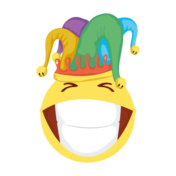 Loco emoji cara con bufón sombrero tontos día icono — Archivo Imágenes Vectoriales