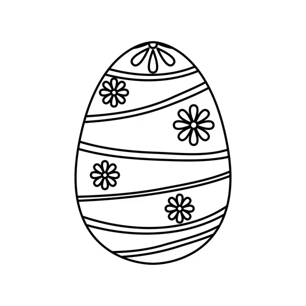Pintura feliz huevo de Pascua con líneas y flores icono — Vector de stock