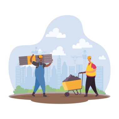 Karakter sahnesi olan inşaatçılar