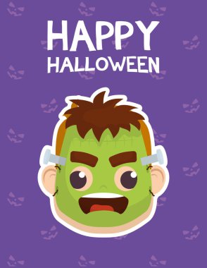 Frankenstein kostümlü erkek ve harfli Cadılar Bayramı kartın kutlu olsun.