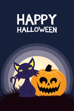 Cadılar bayramı kartın kutlu olsun Kabak ve kediyle