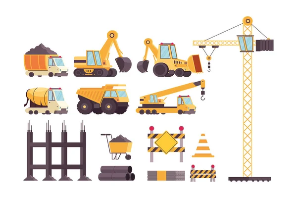 Conjunto de veículos e ferramentas de construção — Vetor de Stock