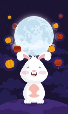 Sonbahar ortalarında tavşan ve ay olan bir poster.