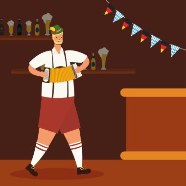Alman akordeon çalan tirol takım elbiseli adam.