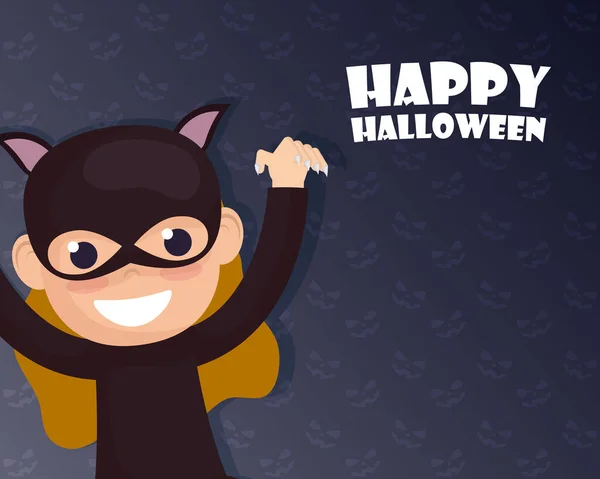 Cartão de Halloween feliz com letras e caráter catwoman —  Vetores de Stock