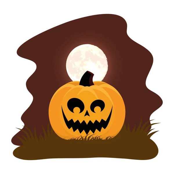 Gelukkig Halloween kaart met pompoen en maan — Stockvector
