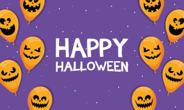 Harflerle ve helyumla dolu Cadılar Bayramı kartın kutlu olsun.