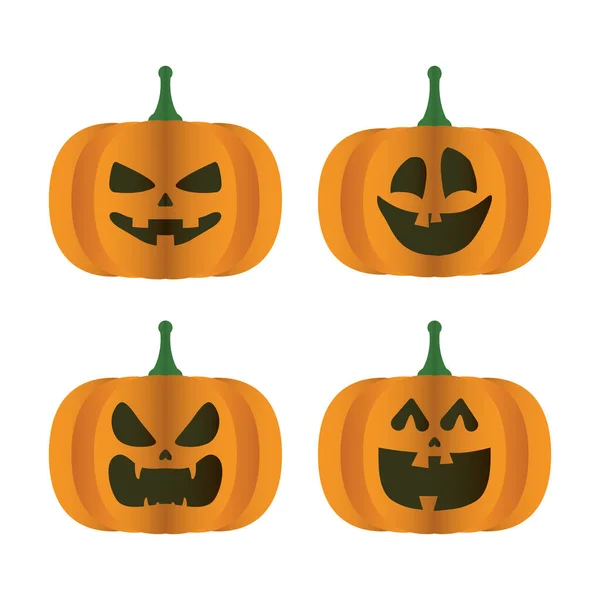 Heureuse carte d'Halloween avec paquet de quatre citrouilles — Image vectorielle