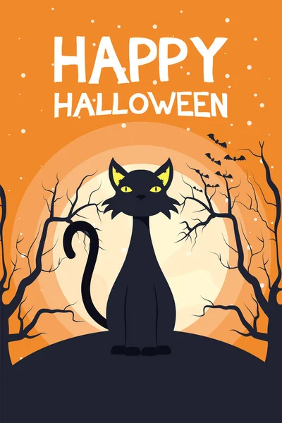 stock vector happy halloween card with cat mascot scene