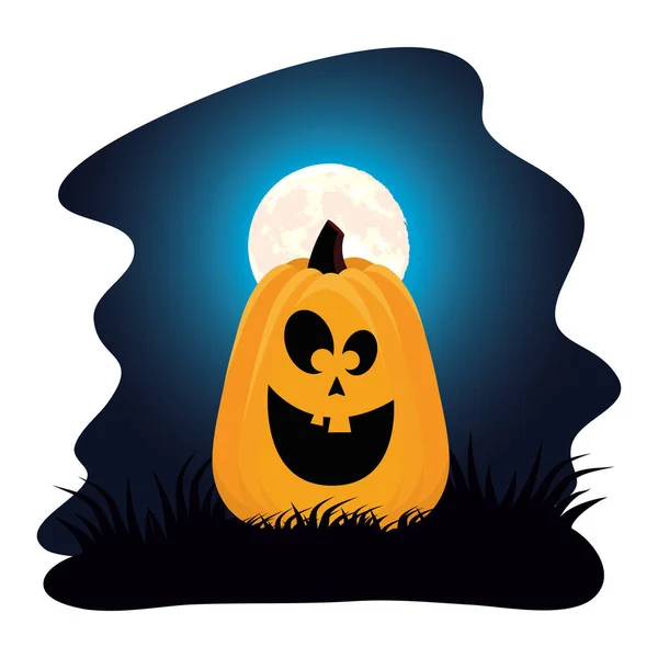 Happy halloween card with pumpkin and full moon — Stock Vector