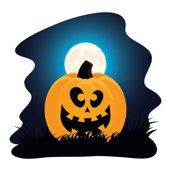 Happy halloween card with pumpkin and fullmoon scene — Stock Vector