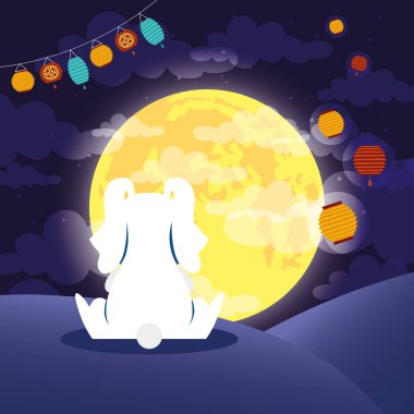 mid autumn festival poster with rabbit and moon clipart