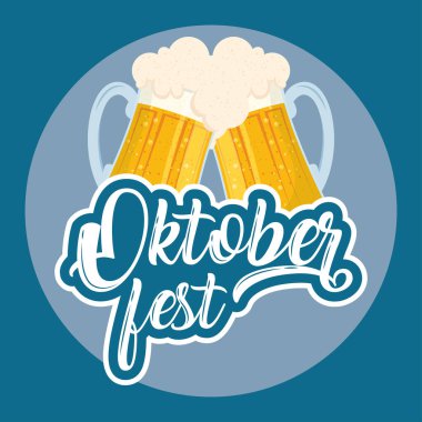 Oktoberfest partisi posterinde bira tostu var.