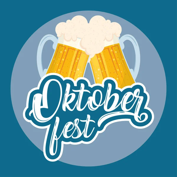 Oktoberfest party belettering in poster met bieren toast — Stockvector