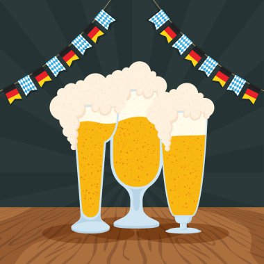 Ekim Festivali parti afişi. Bira ve çelenkli.