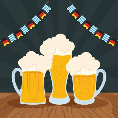 Ekim Festivali parti afişi. Bira ve çelenkli.