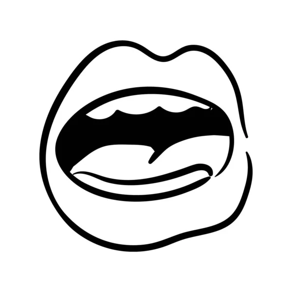 Bouche sexi et les dents avec la langue pop art ligne style icône — Image vectorielle