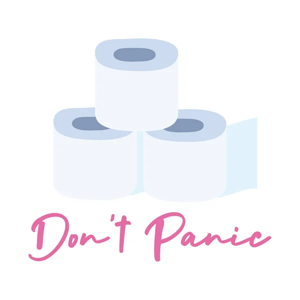Dont panic lettering with toilet paper rolls flat style — Stock Vector