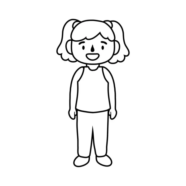 Pequeño estudiante chica avatar carácter línea estilo icono — Vector de stock