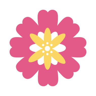 Sonbahar ortası dekoratif çiçek sarı ve pembe düz stil ikonu
